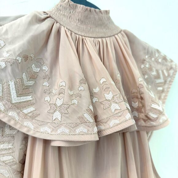 Ramy Brook Blush Abbe Sleeveless Embroidered Collar Ruffle Top XL NWT - Picture 3 of 10